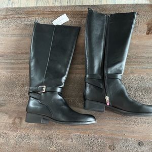 NWT Nine West Black Leather Riding Boots 8M Wide Calf